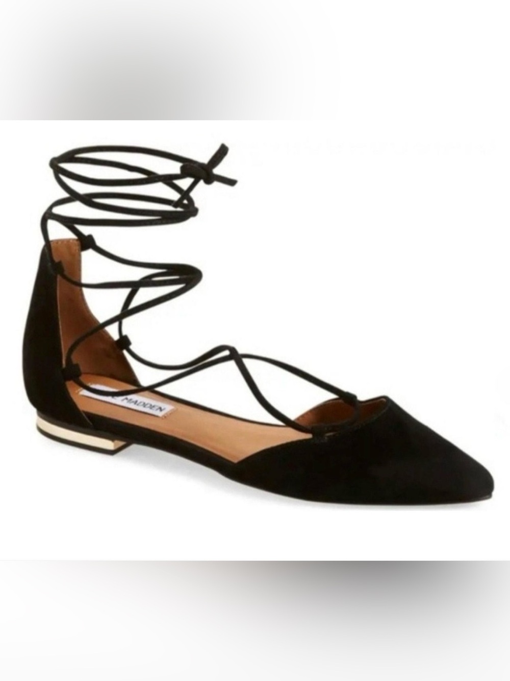 Steve Madden Black Suede Pointed Toe Lace-Up Flat